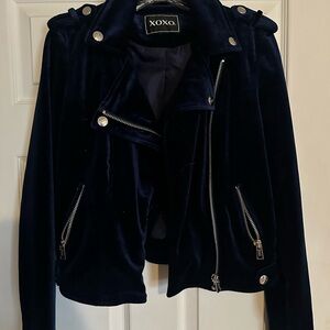 XOXO Women's Navy Blue Velvet Jacket